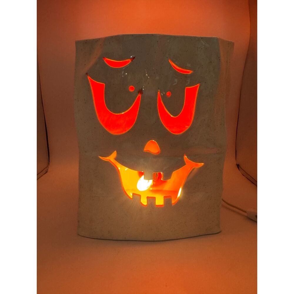 VTG Ceramic Jack-o-Lantern Pumpkin Luminary Corded Light-Up Halloween
